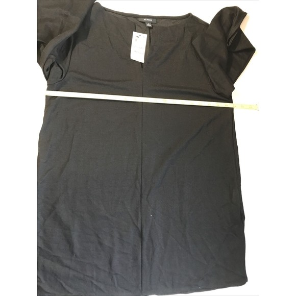 Alfani Womens Blouse Black Pattern Sheer Sz M V-Neck 7” Side Slits Business Top - Picture 7 of 12